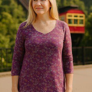 Susan Graver Blouse Women's Size Large Flower Sequin Long Sleeve